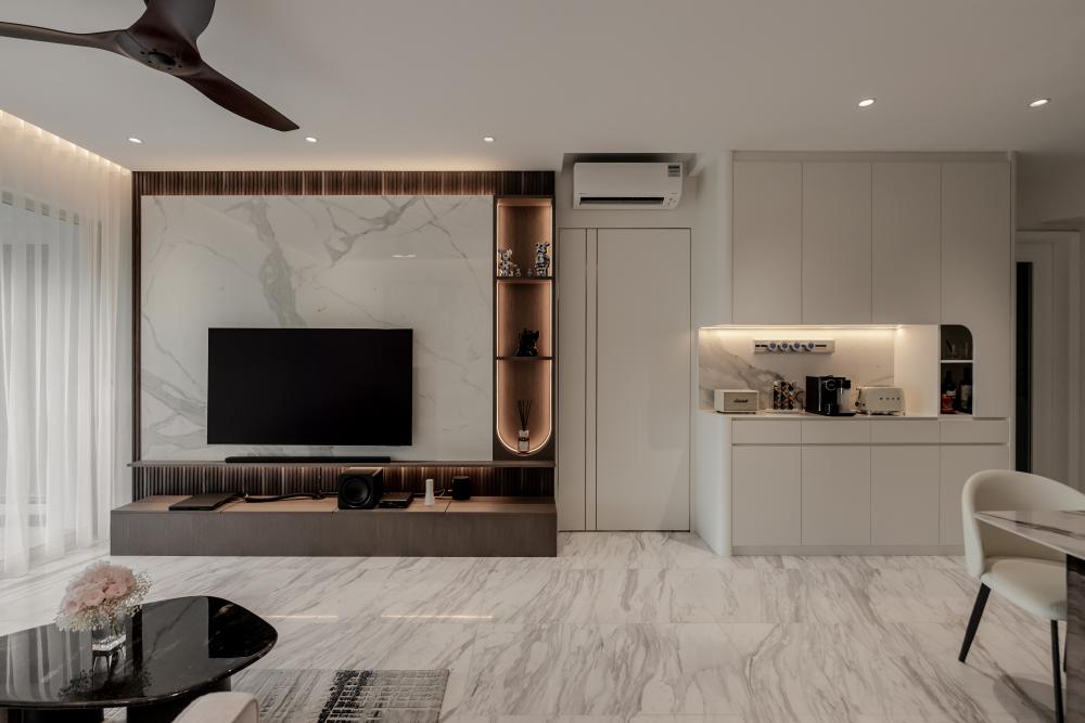 Modern Living Room with Granite Floor and Marble Floor