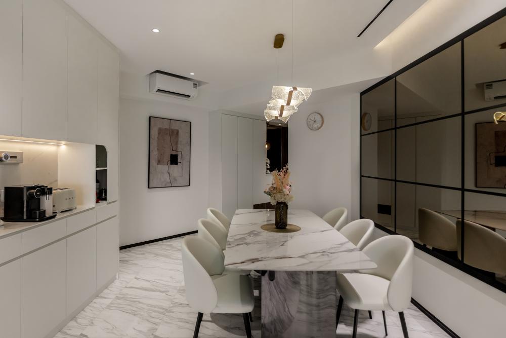 Modern Dining Room with Ceiling Light and Dining Table