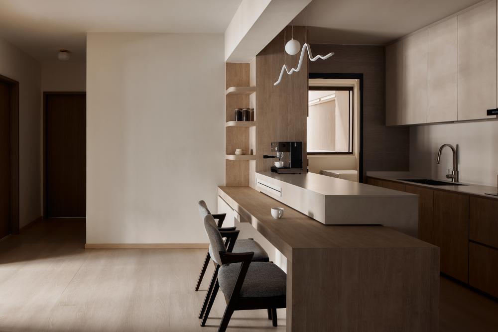 Scandinavian Kitchen with Countertop and Wood Flooring
