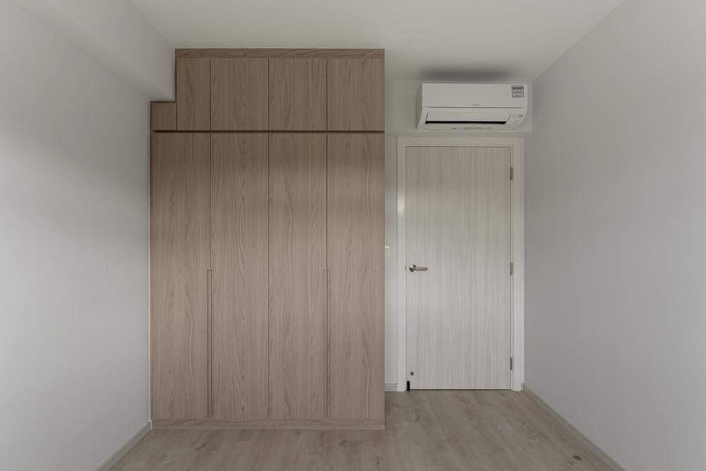 Scandinavian Bedroom with Vinyl Flooring and Wood Flooring