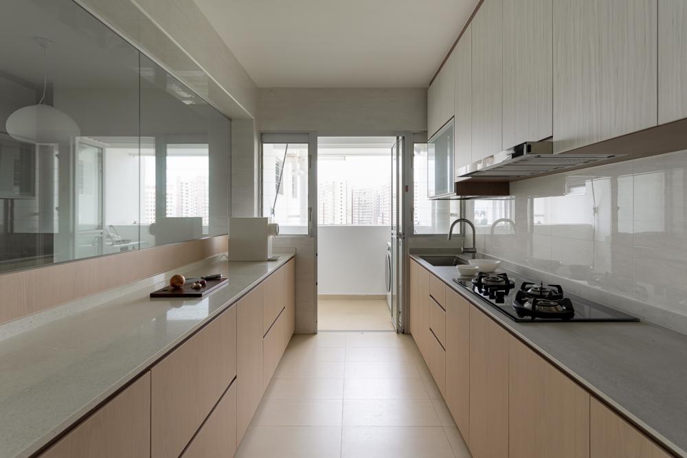 Scandinavian Kitchen with Countertop and Homogeneous Tiles