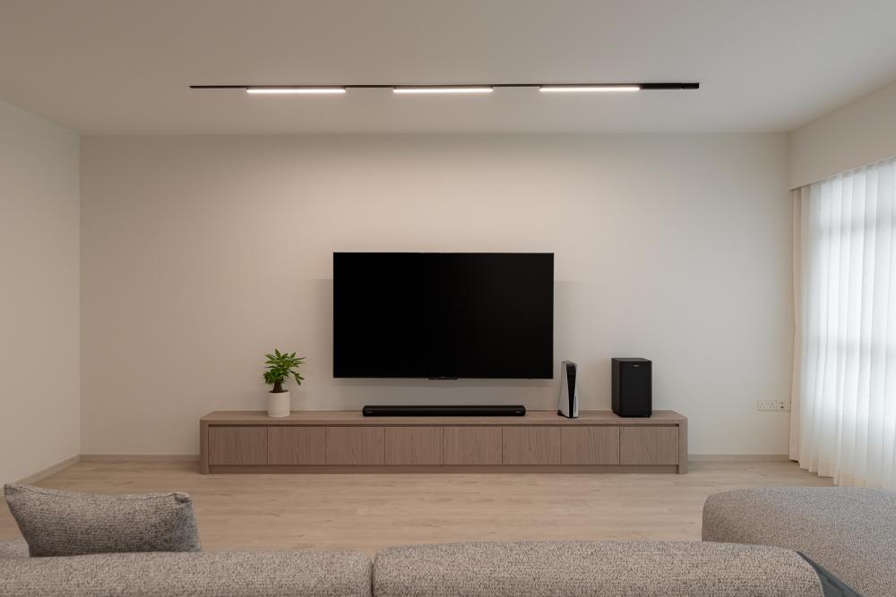 Scandinavian Living Room with Vinyl Flooring and TV Console
