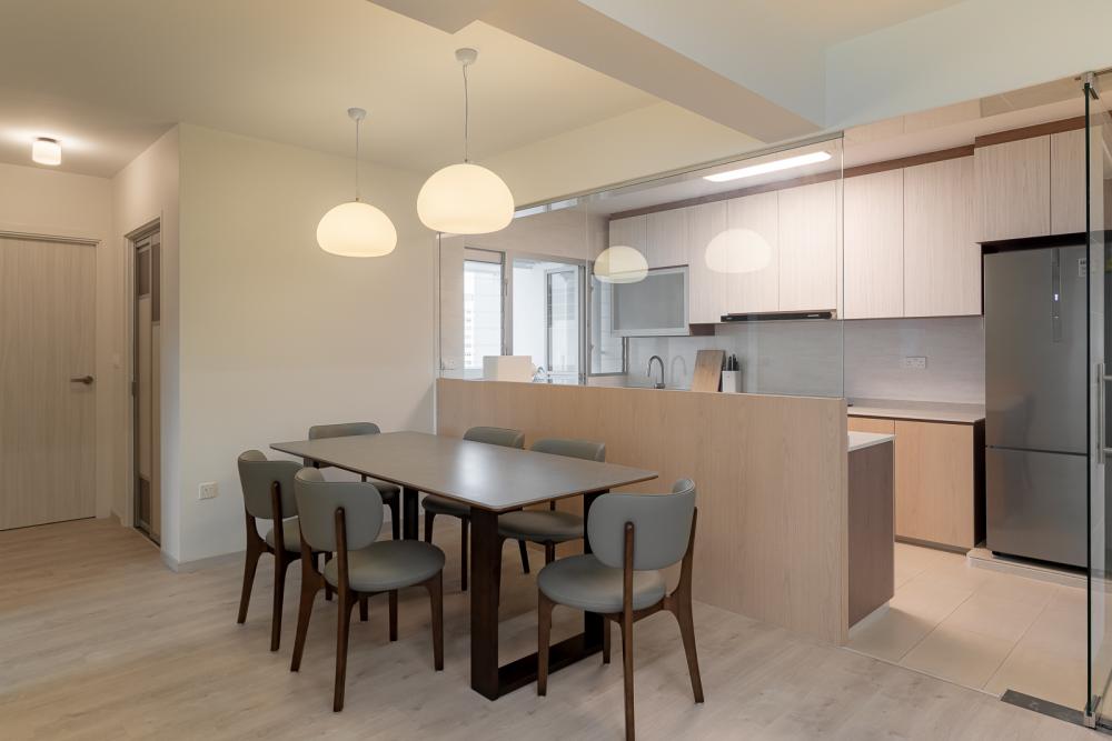 Scandinavian Dining Room with Ceiling Light and Dining Table