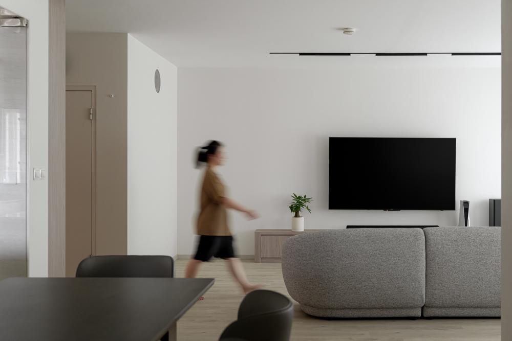 Scandinavian Living Room with Vinyl Flooring and TV Console