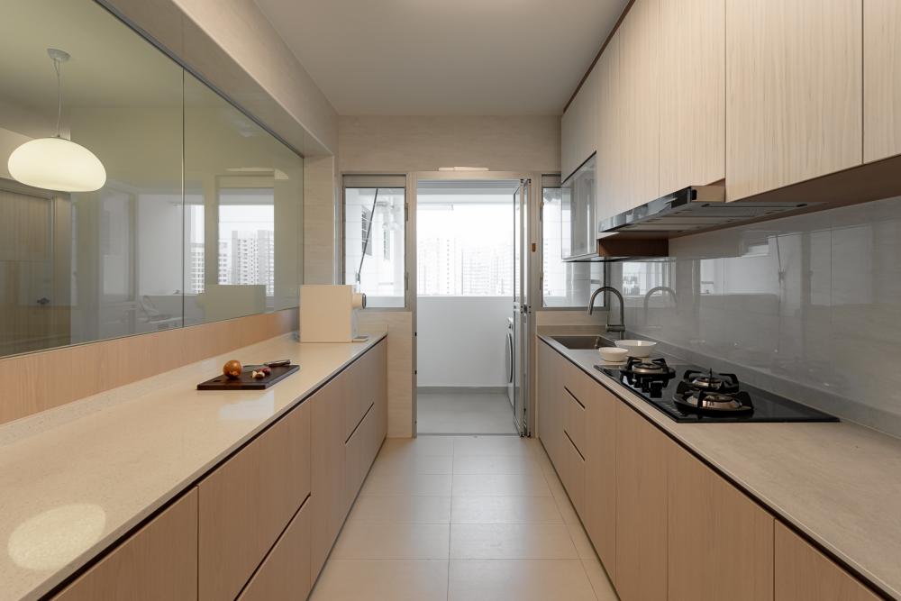 Scandinavian Kitchen with Countertop and Homogeneous Tiles