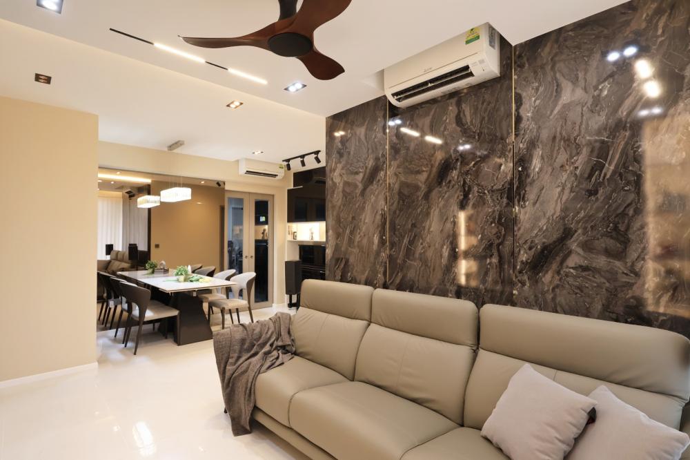 Contemporary Living Room with TV Console and Ceiling Light