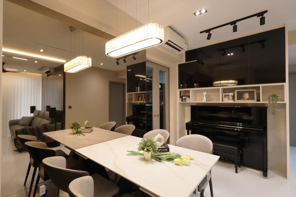 Contemporary Dining Room with Ceiling Light and Chandelier