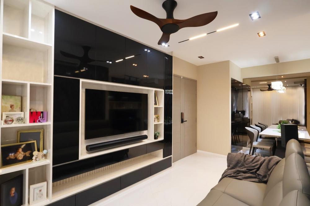 Contemporary Living Room with TV Console and Feature Wall