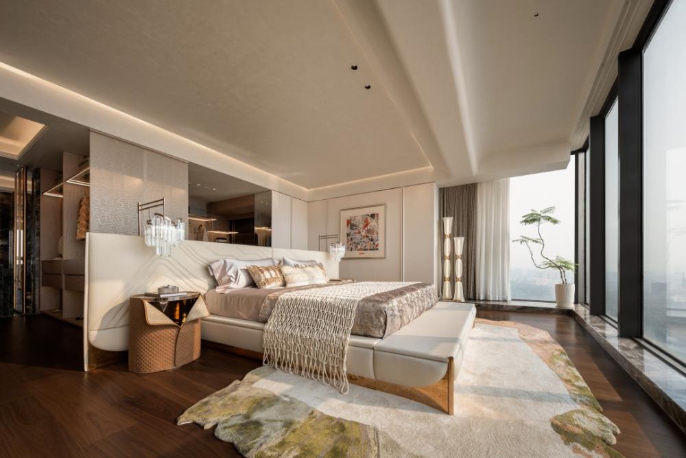 Contemporary Bedroom with Wood Flooring and Wardrobe