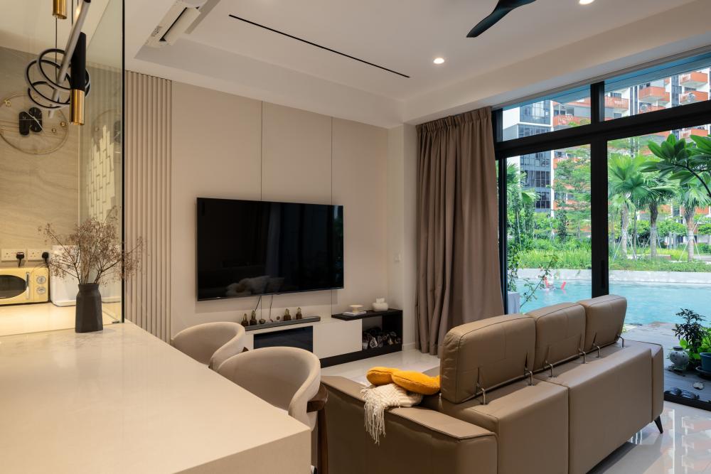 Contemporary Living Room with Countertop and TV Console