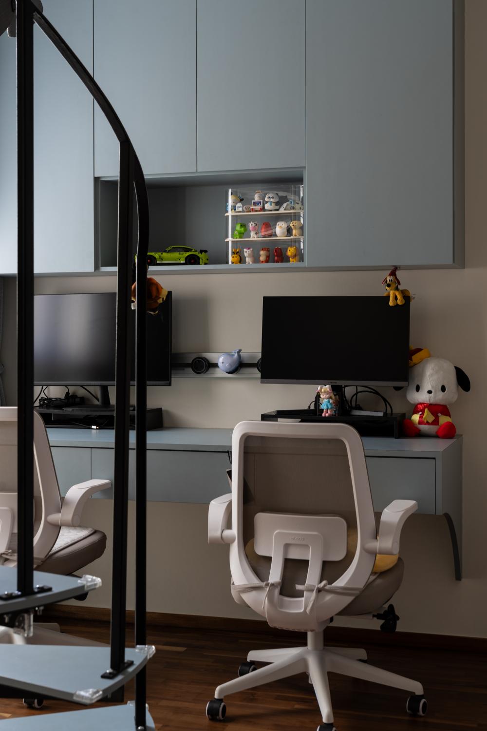 Contemporary Home Office with Desk and Desk Chairs