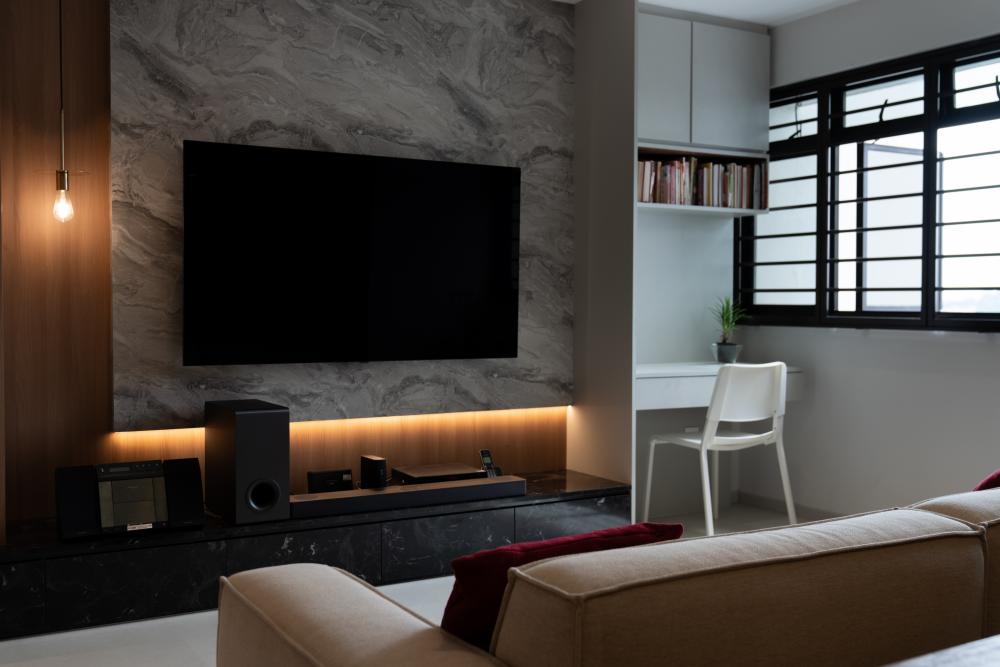 Contemporary Living Room with Vinyl Flooring and TV Console