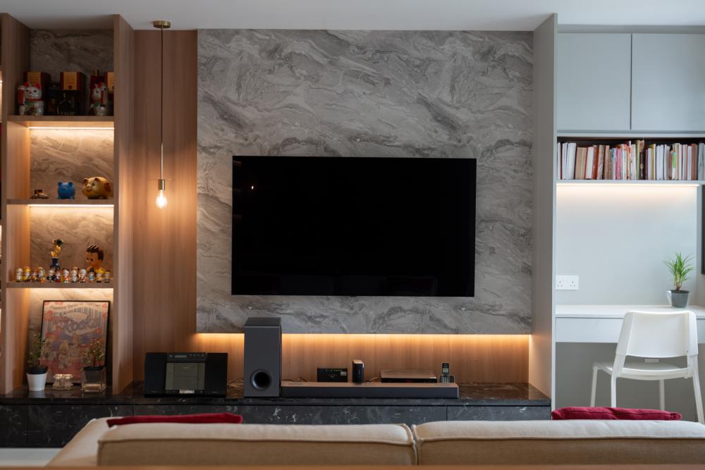 Contemporary Living Room with TV Console and Sofa