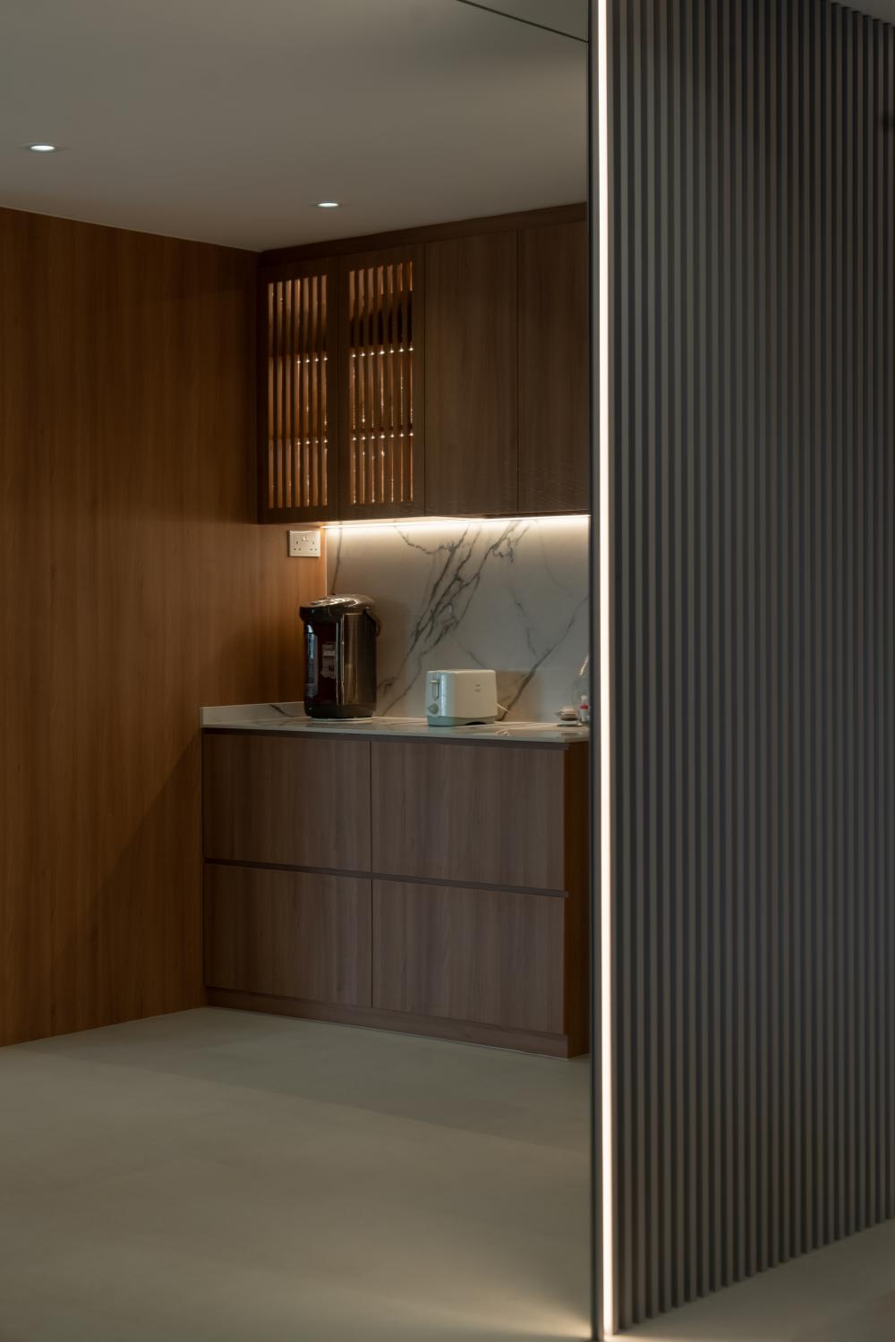 Contemporary Foyer with Artwork and Console Table
