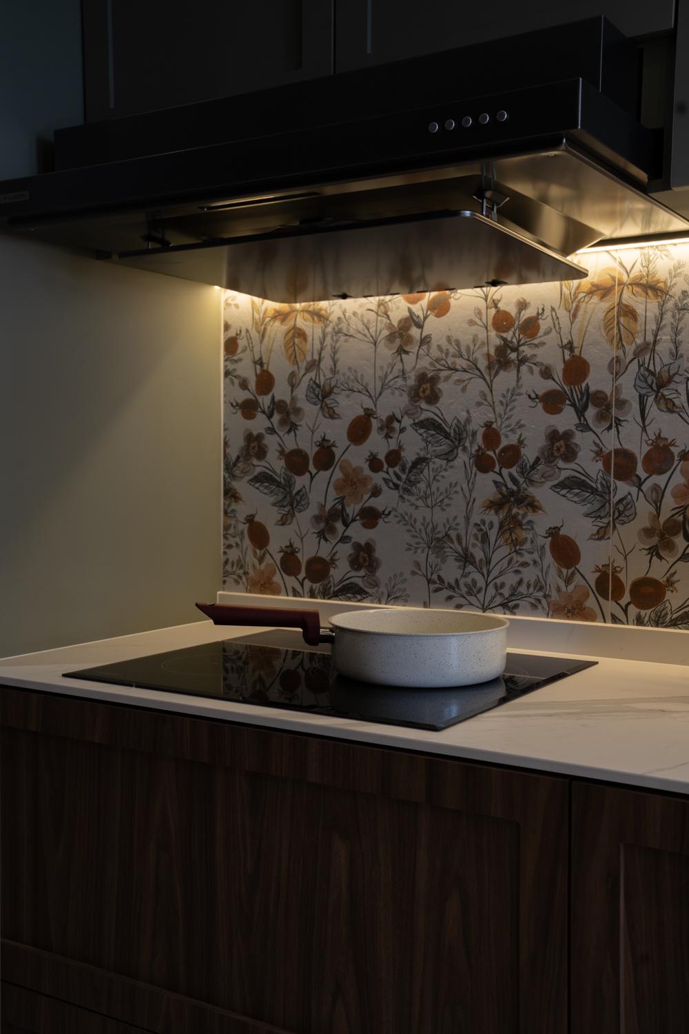 Country Kitchen with Wood Flooring and Kitchen Backsplash