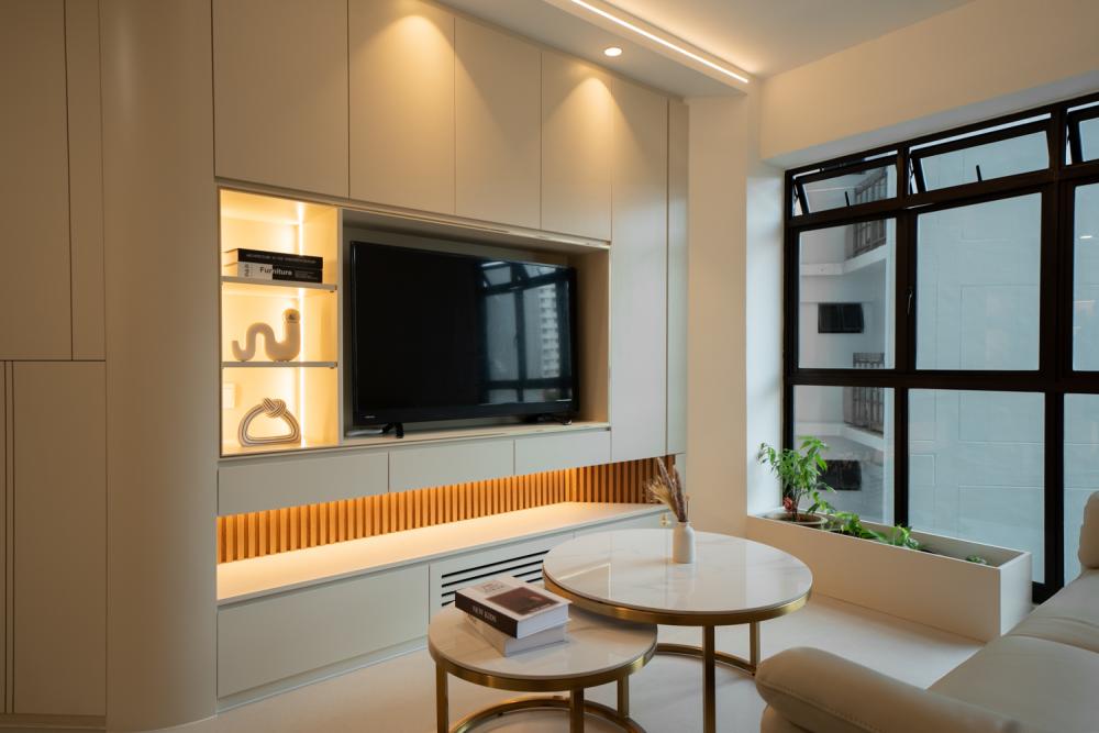 Modern Living Room with TV Console and Feature Wall