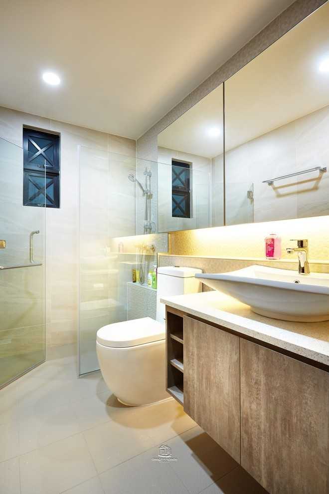 Asian Bathroom with Mirror and Shower Screen
