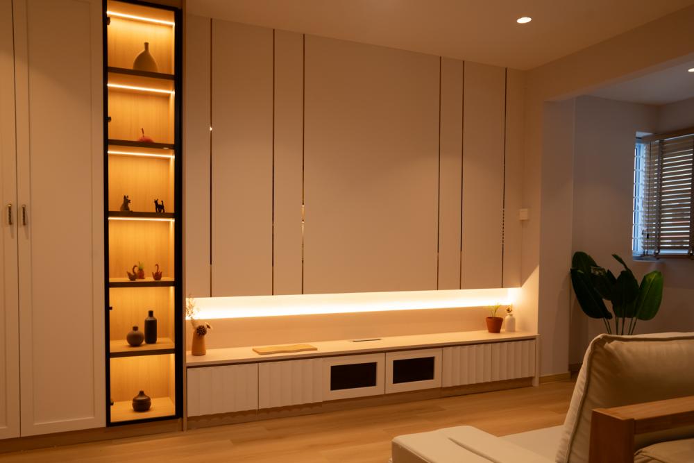 Asian Living Room with Feature Wall and Sofa