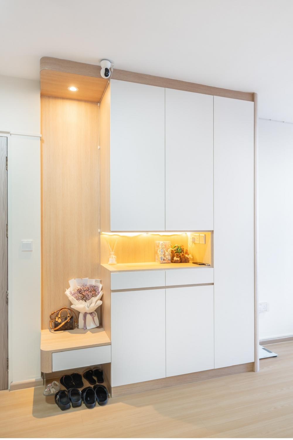 Minimalist Entryway with Seating Bench and Small Storage