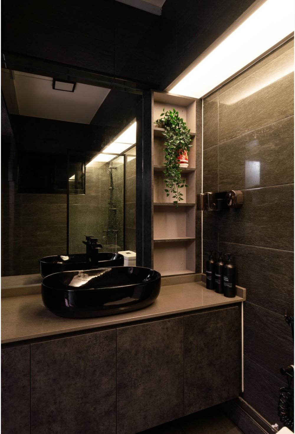 Industrial Bathroom with Countertop and Homogeneous Tiles