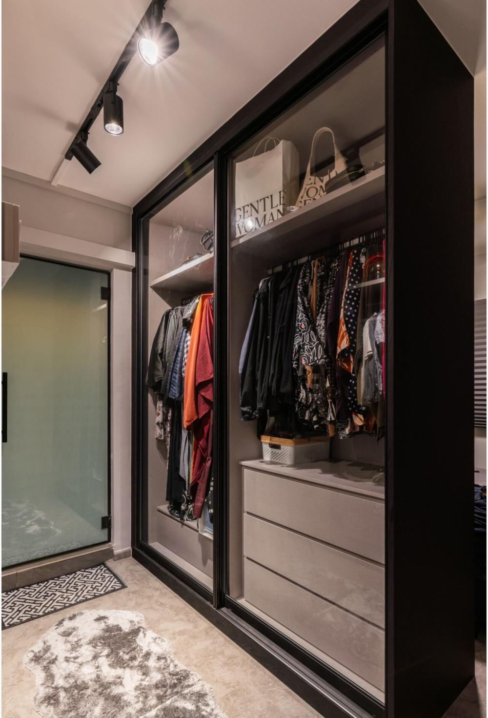 Industrial Bedroom with Vinyl Flooring and Wardrobe