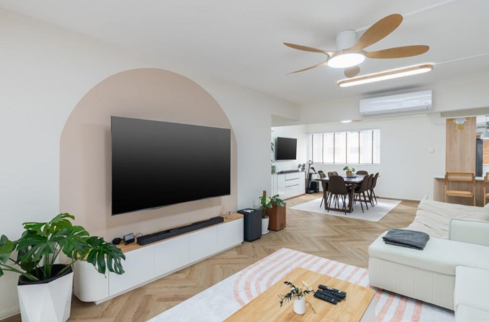 Minimalist Living Room with Vinyl Flooring and Wood Flooring