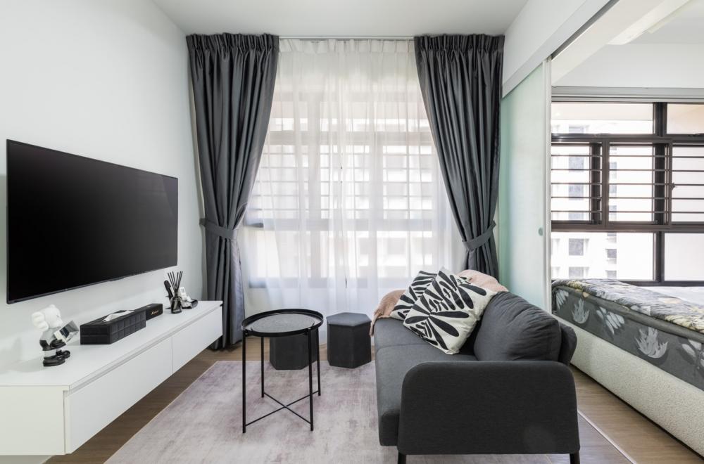 Modern Living Room with Vinyl Flooring and TV Console