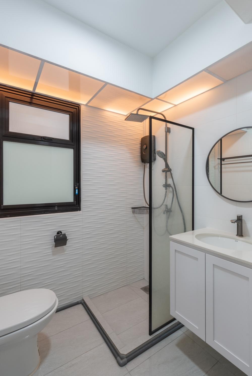 Modern Bathroom with Countertop and Homogeneous Tiles
