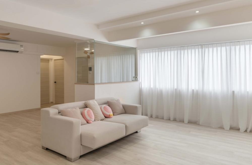 Minimalist Living Room with Vinyl Flooring and Ceiling Light