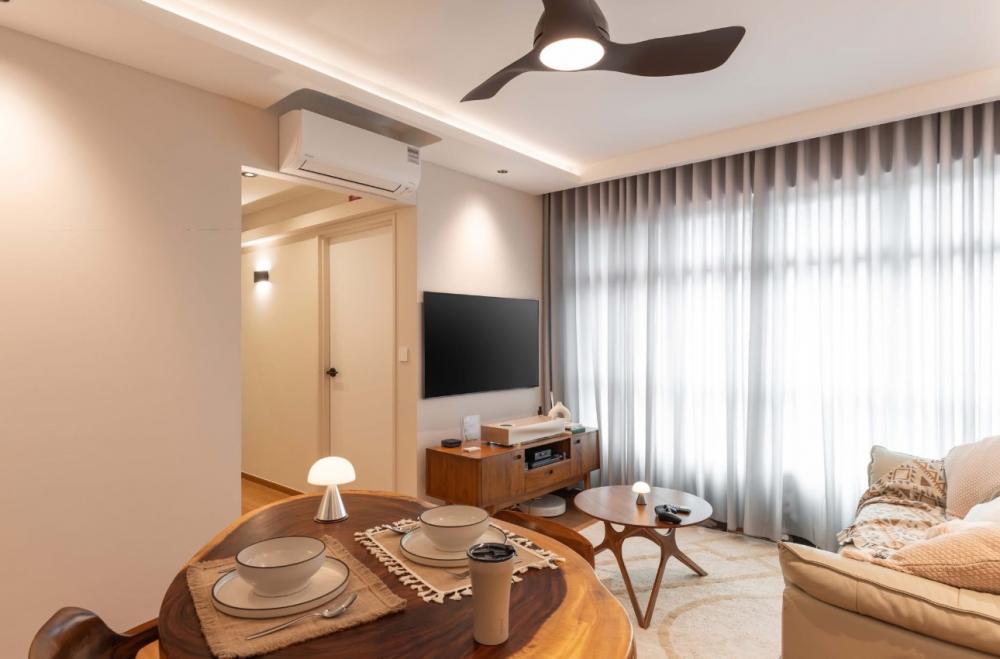 Modern Living Room with Vinyl Flooring and TV Console