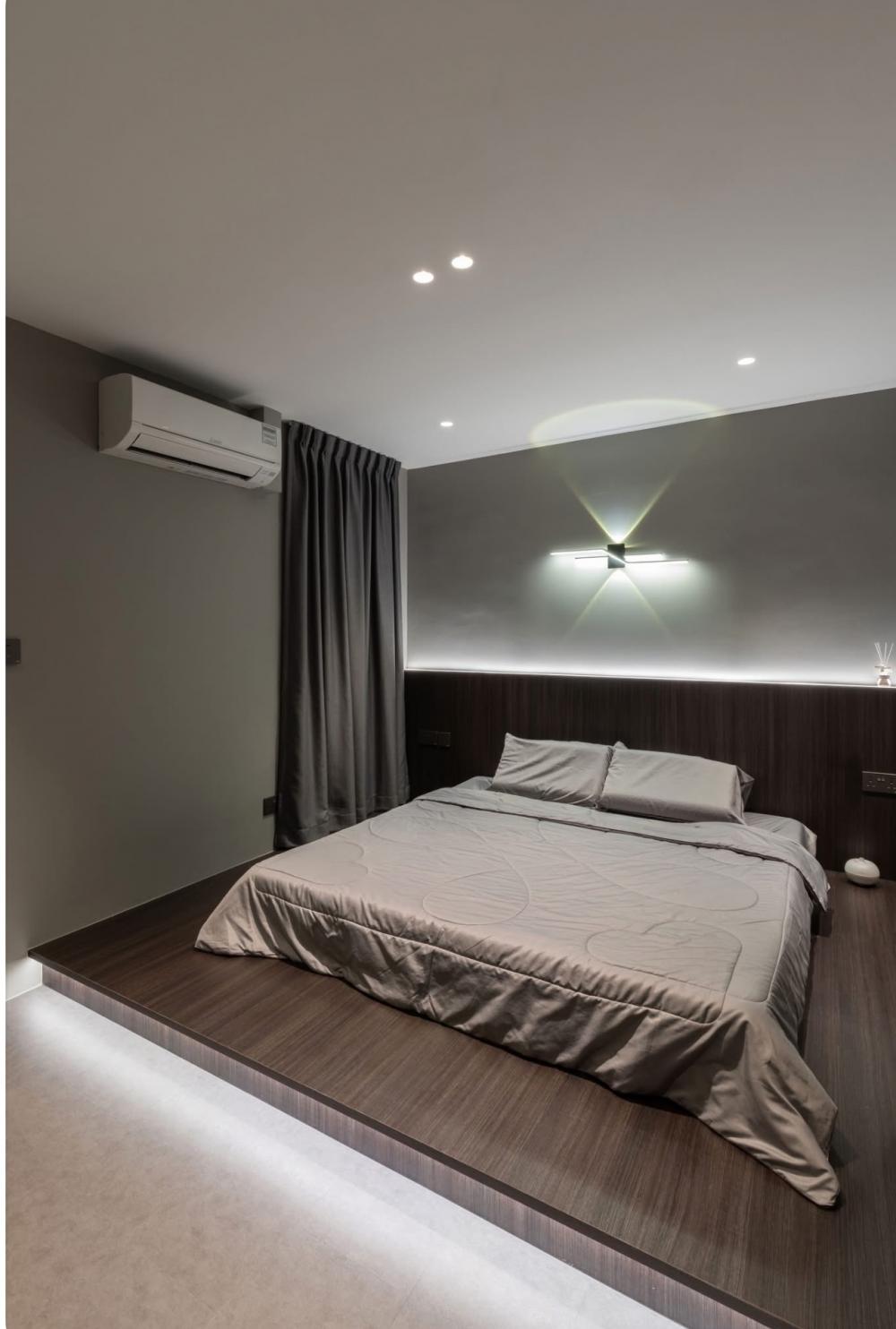 Modern Bedroom with Platform Bed and Vinyl Flooring