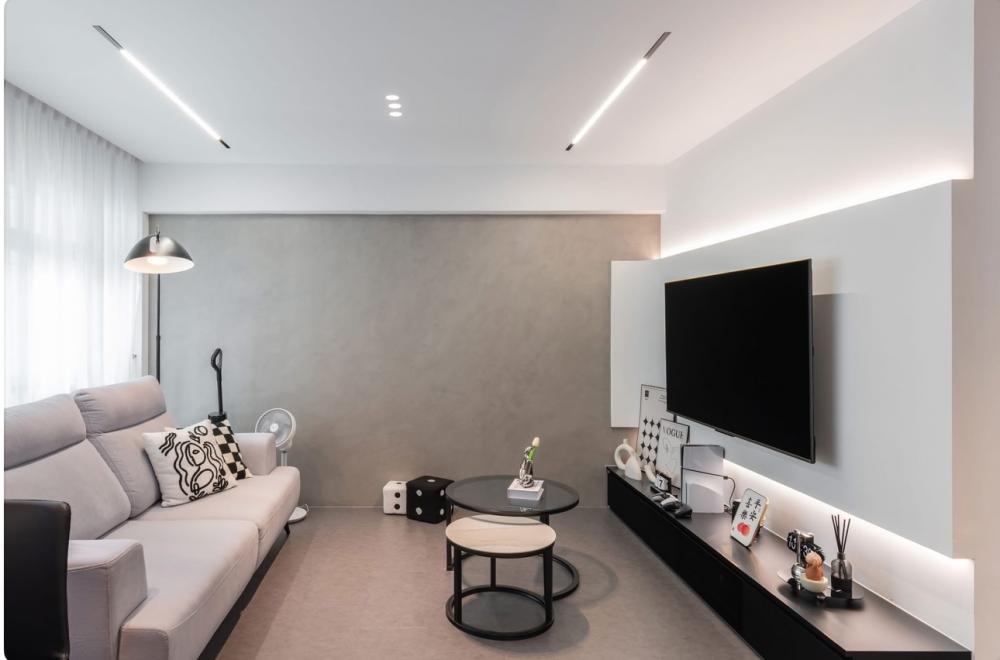 Modern Living Room with Vinyl Flooring and TV Console