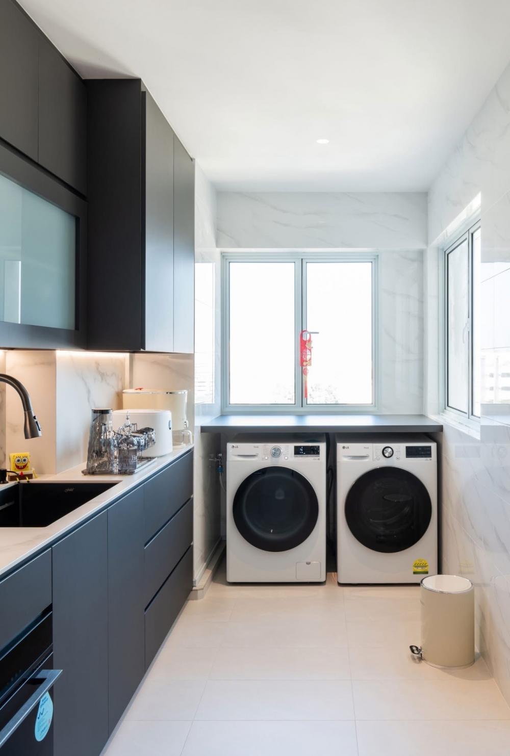 Modern Service Yard with Washing Machine and Laundry Area