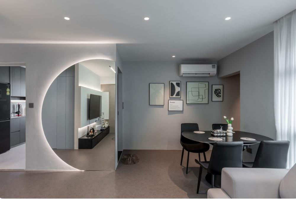 Modern Dining Room with Drop Ceiling and Ceiling Light