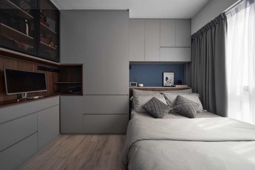 Contemporary Bedroom with Bookshelf and Built-in Bed
