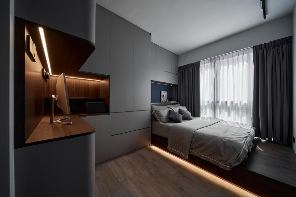 Contemporary Bedroom with Platform Bed and Built-in Bed