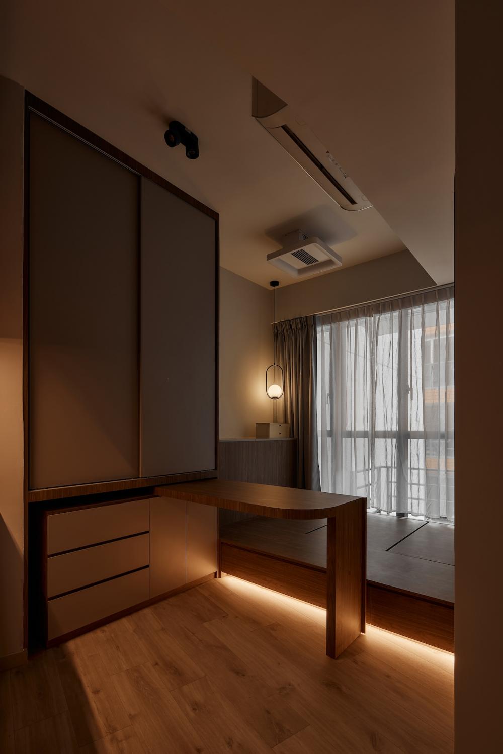 Contemporary Bedroom with Platform Bed and Built-in Bed