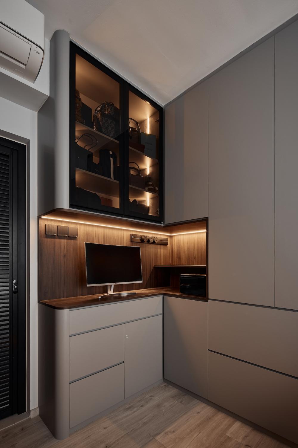 Contemporary Home Office with Desk and Storage Cabinets