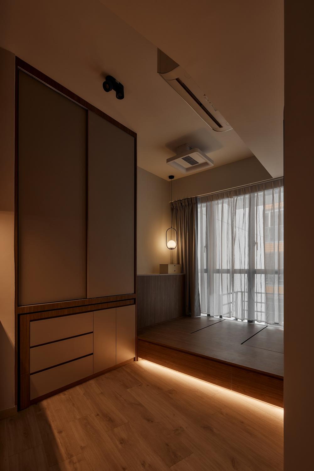 Contemporary Bedroom with Platform Bed and Built-in Bed