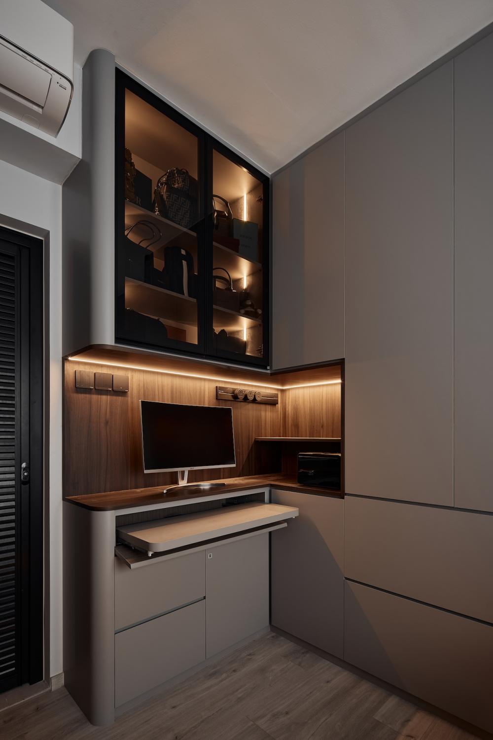 Contemporary Home Office with Desk and Storage Cabinets