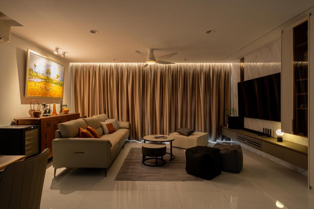 Contemporary Living Room with TV Console and Sofa