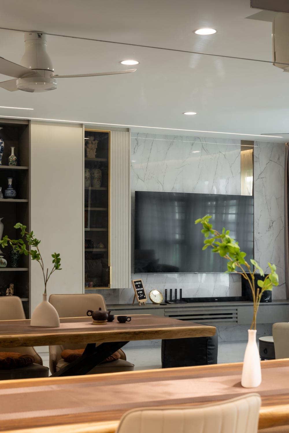 Contemporary Living Room with TV Console and Feature Wall