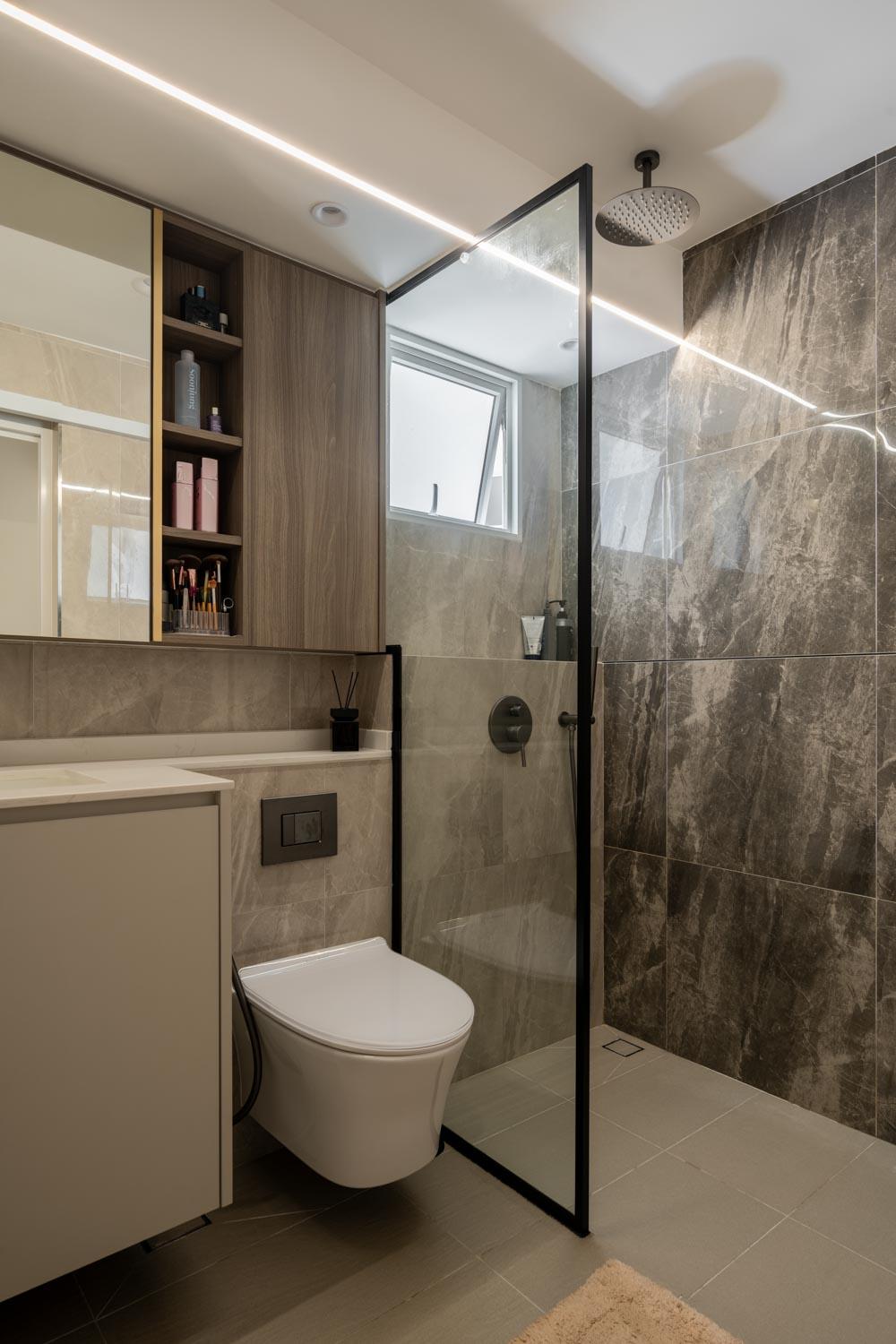 Contemporary Bathroom with Mirror and Shower Screen