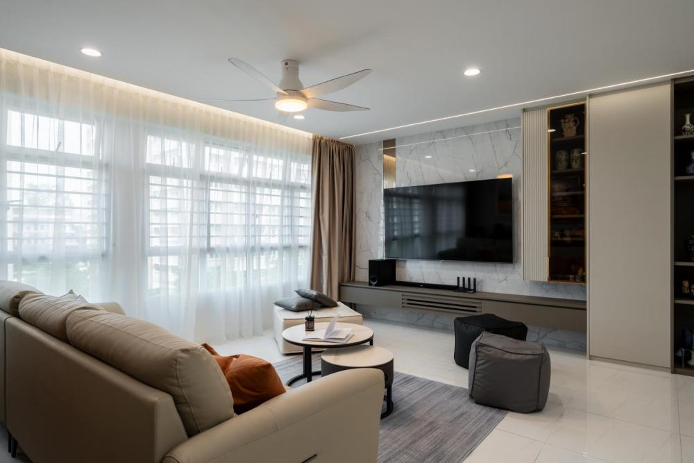 Contemporary Living Room with TV Console and Sofa