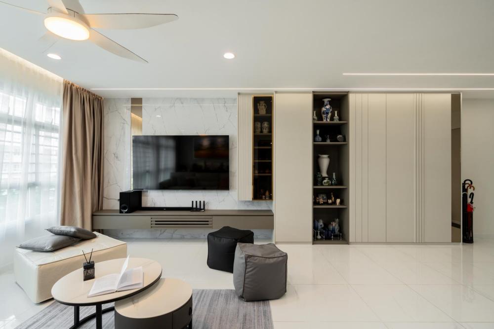 Contemporary Living Room with Wood Flooring and TV Console