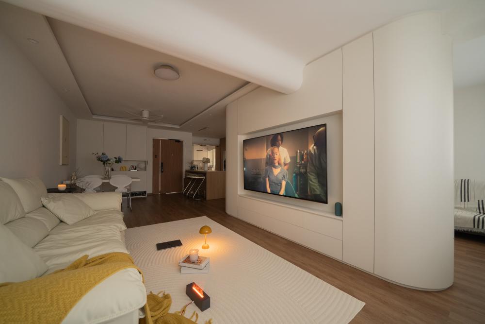 Minimalist Living Room with Bookshelf and Sofa