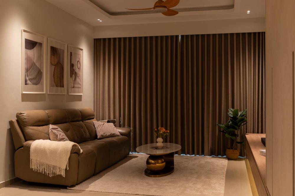 Modern Living Room with TV Console and Ceiling Light
