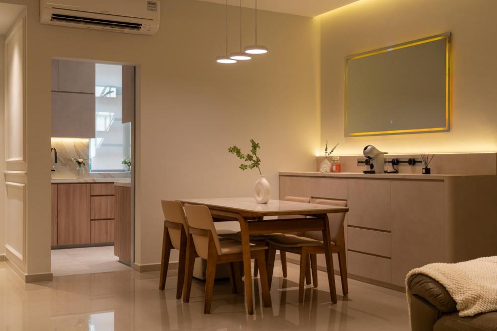 Modern Dining Room with Ceiling Light and Dining Table