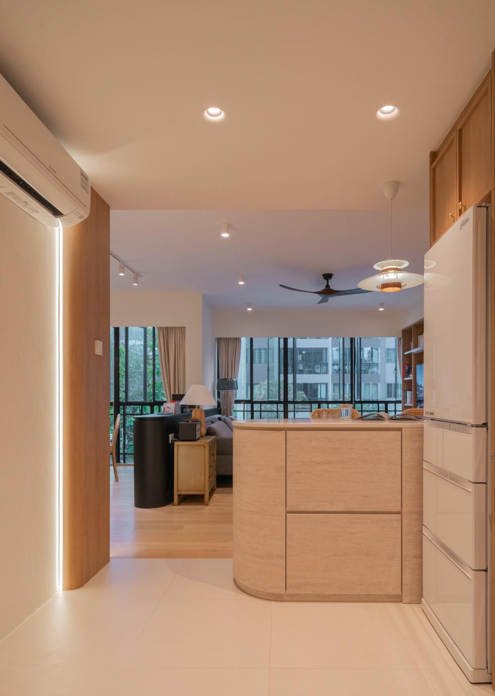 Contemporary Pantry with Kitchen Island and Console Table