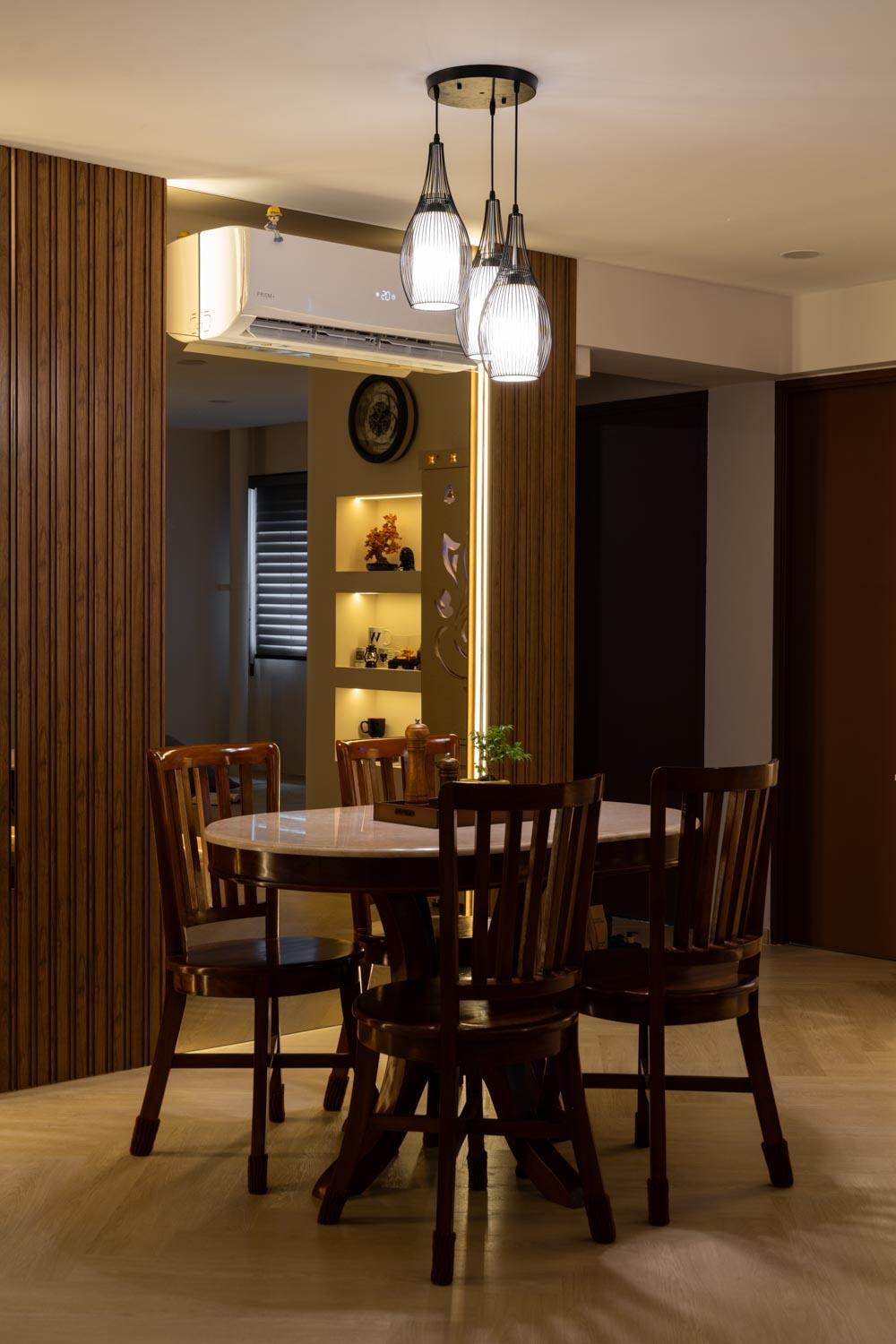 Modern Dining Room with Ceiling Light and Dining Table